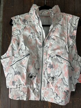 FP Movement by Free People Pink and Gray Floral Zip-Up Vest